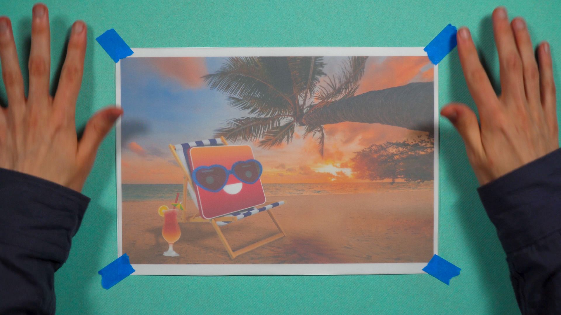 DIY landschapslamp stap 2: kalkpapier over foto leggen en vastplakken met tape