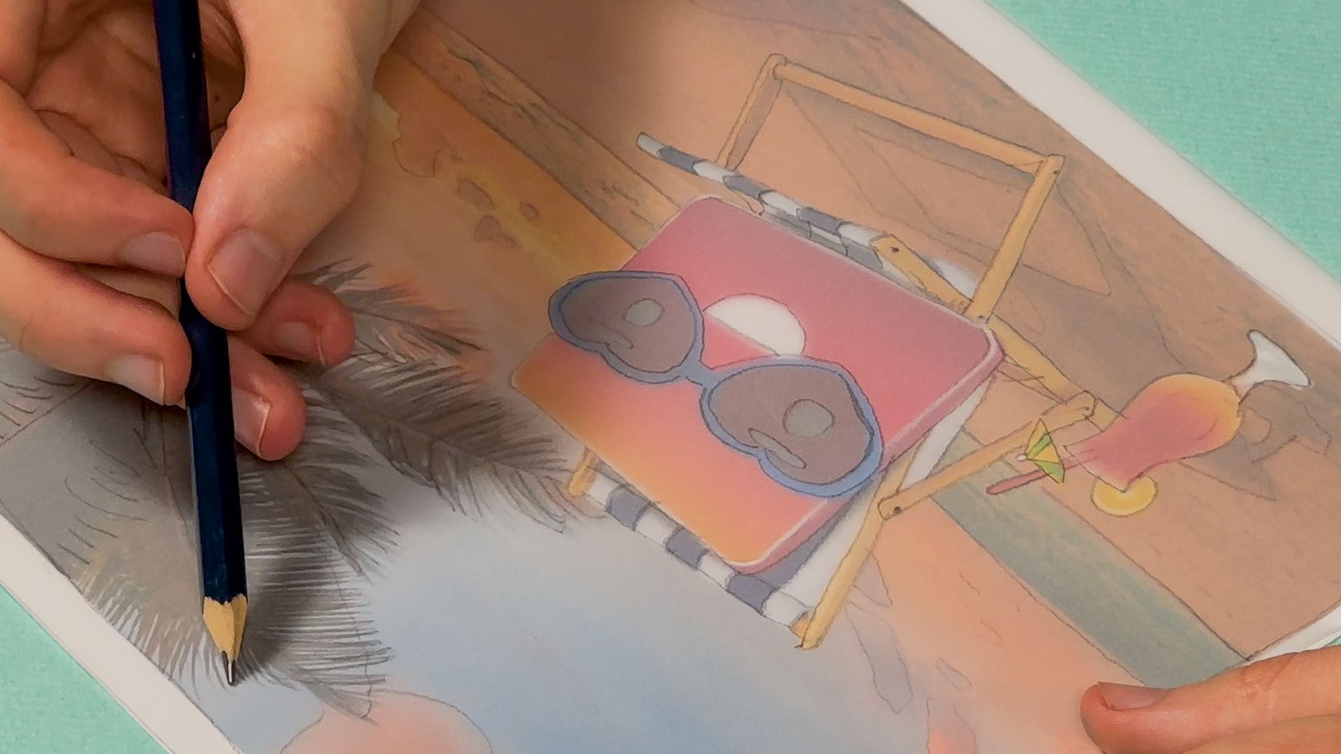 DIY landschapslamp stap 3: tekening overtrekken op kalkpapier met potlood
