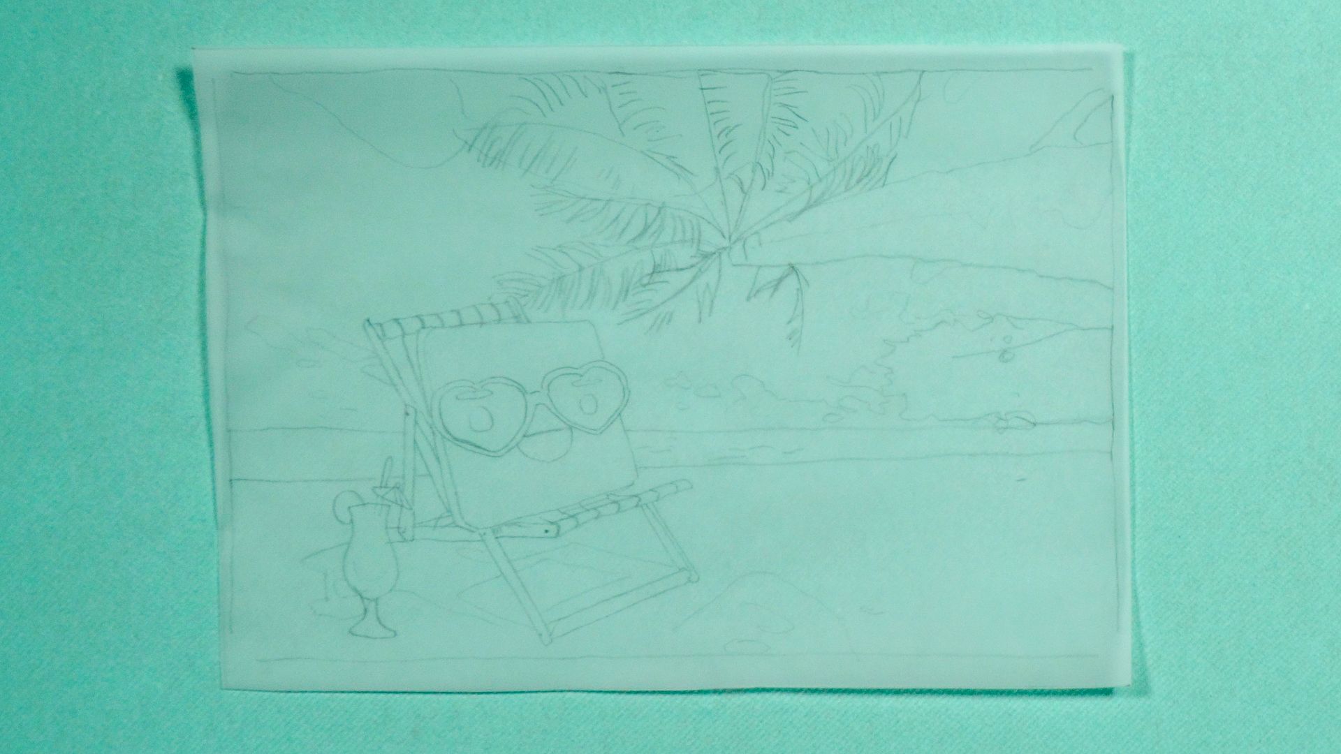DIY landschapslamp stap 3: tekening gekalkeerd op kalkpapier